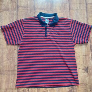 Tommy Hilfiger 90s Rare Striped Red and Black Polo Shirt L XL Hip hop Preppy Vtg